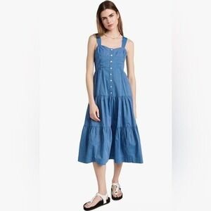Madewell Denim Chambray Tiered Button Front Midi Dress Blue Size 4